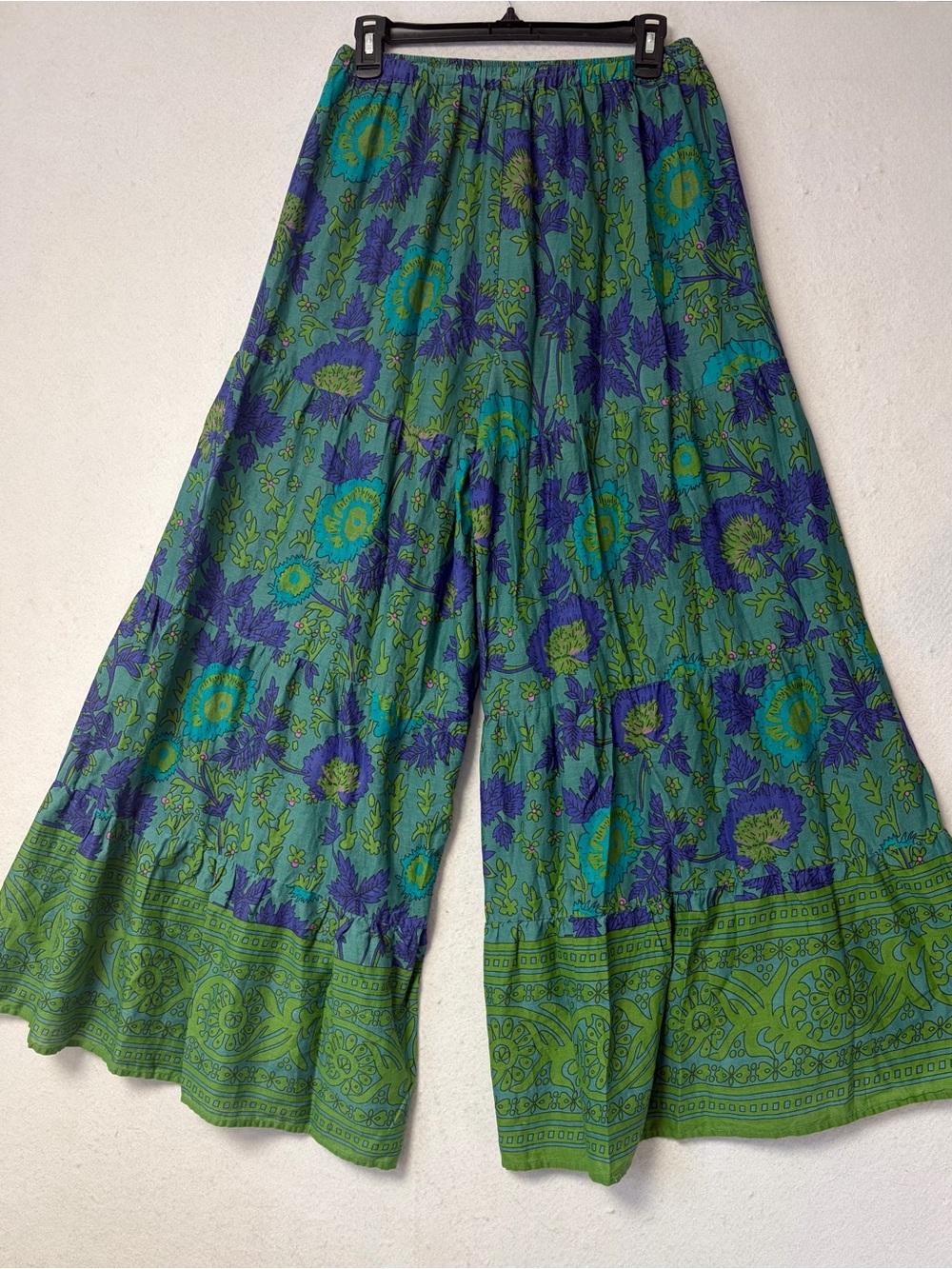 Natural Life Patti Palazzo Pants Floral Tiered Cotton Wide Leg Boho Green Size M - Picture 3 of 10